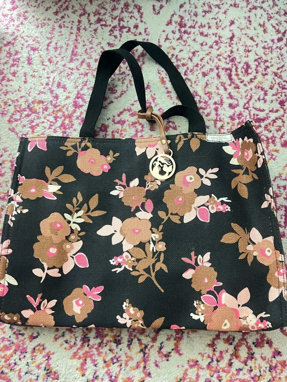Spartina 449 NWT Black Floral Multi Verdier Market Tote